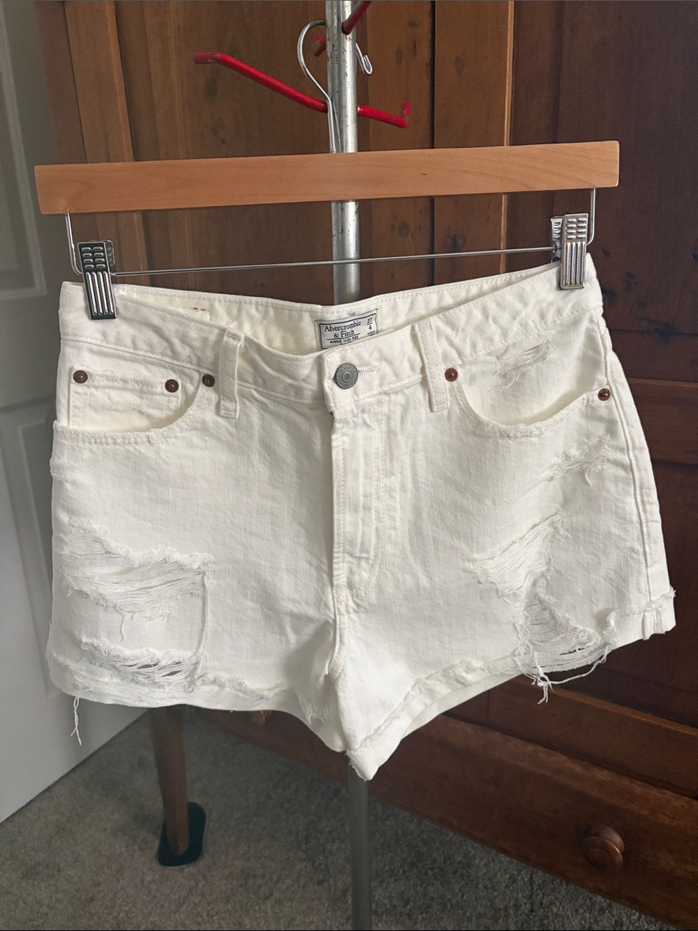 Abercrombie & Fitch White Distressed Denim Short Shorts - Picture 6 of 14